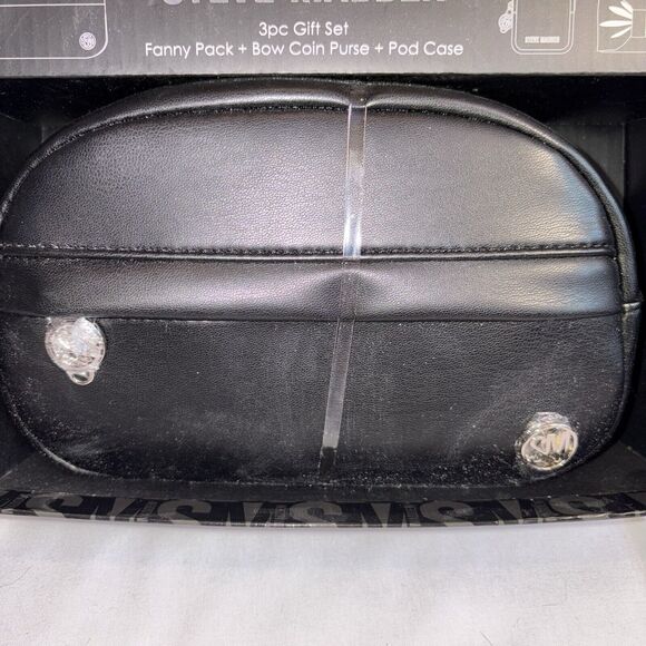 Steve Madden 3-Pc Gift Set Belt Bag, Coin Purse w/ Bow And Earbud Case Black NEW - Picture 3 of 6